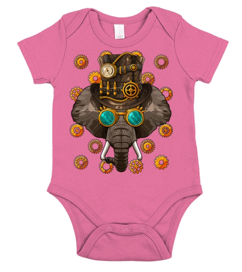 Steampunk Elephant Medieval Victorian Steam Powere Short Sleeve Baby One-Piece