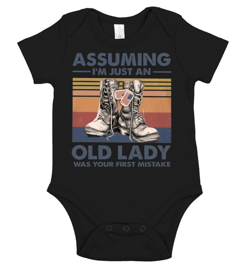 Vintage veteran boot assuming I’m just an old lady was your first mistake shirt Short Sleeve Baby One-Piece