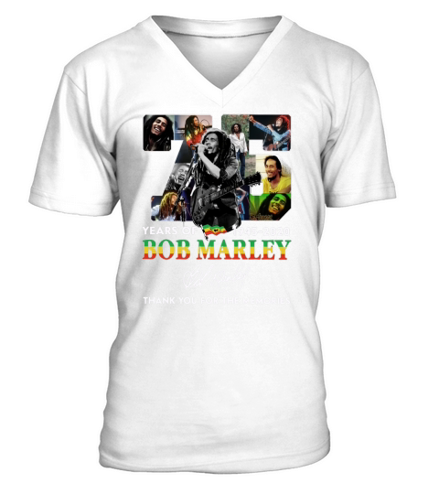 75 Years Of Bob Marley Thank You For The Memories Signature shirt V-Neck T-shirt