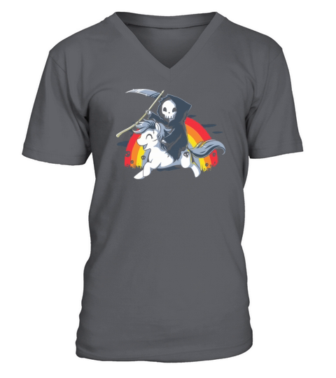 Death Is Magic - Unicorn Grim Reaper Rainbow V-Neck T-shirt