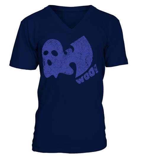 halloween ghost woo wutang blue V-Neck T-shirt