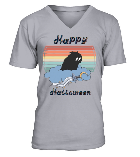 Happy Halloween Funny Ghost Retro Sunset V-Neck T-shirt