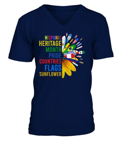 Hispanic Heritage Month Pride Countries Flags Sunf V-Neck T-shirt