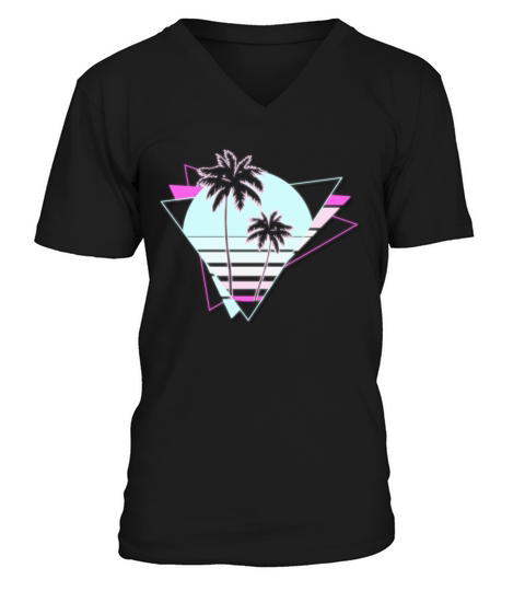 Synthwave Inspired Retro 80s Vaporwave Palm Tree V-Neck T-shirt