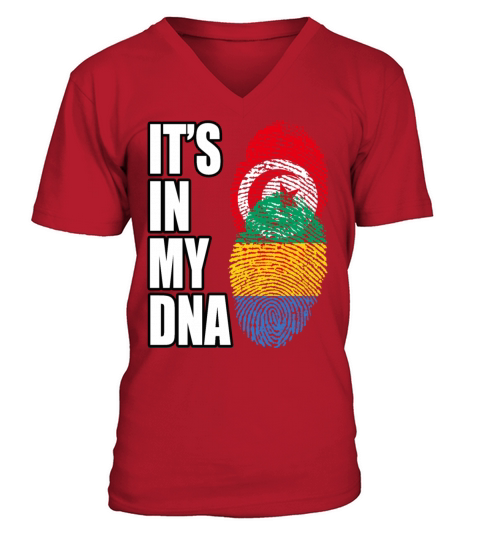 Tunisian And Gabonese Mix Heritage DNA Flag V-Neck T-shirt