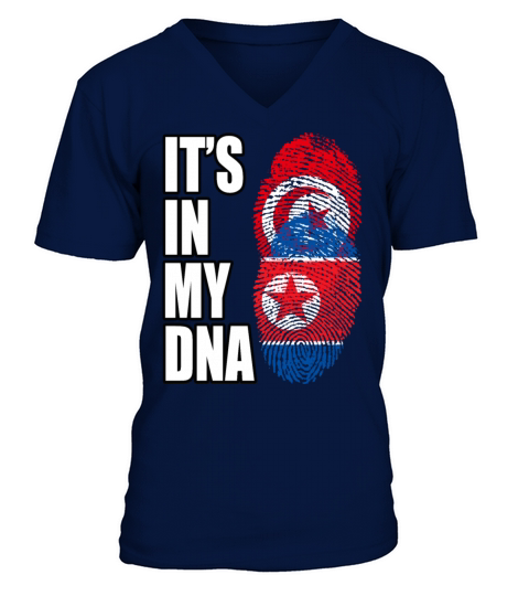 Tunisian And North Korean Mix Heritage DNA Flag V-Neck T-shirt