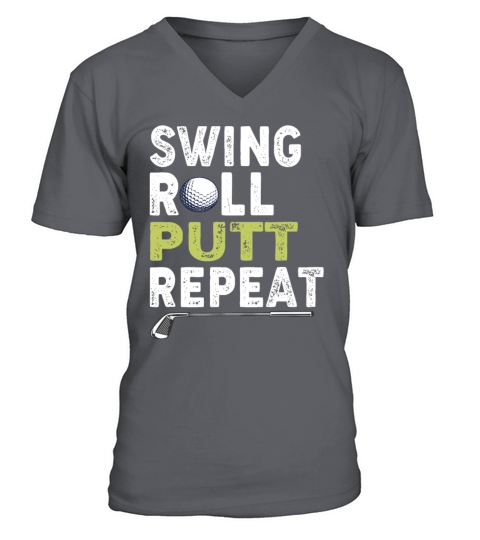 Vintage Golfer Shirt Swing Roll Putt Repeat Funny V-Neck T-shirt