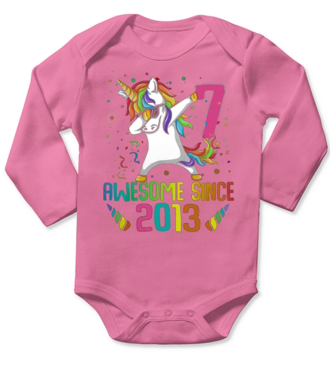 Awesome Since 2013 7 Years Old 7th Birthday Unicorn Dabbing shirt Long Sleeve Baby One-Piece