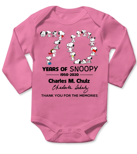 Snoopy 70th Anniversary 1950 2020 Charles M. Schulz thank you t-shirt Long Sleeve Baby One-Piece