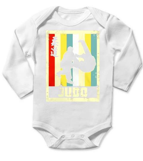 Vintage Style Judo Silhouette - Japanese Symbol Tee Shirt Long Sleeve Baby One-Piece