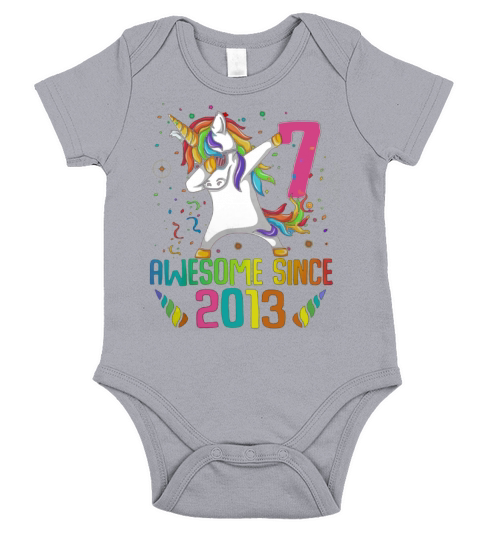 Awesome Since 2013 7 Years Old 7th Birthday Unicorn Dabbing shirt Short Sleeve Baby One-Piece
