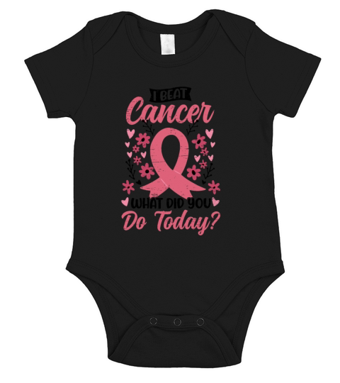 I Beat Cancer Pink Ribbon - Breast Cancer Short Sleeve Baby One-Piece