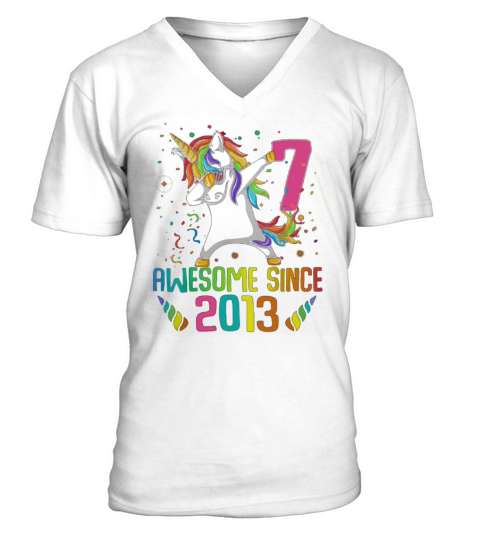Awesome Since 2013 7 Years Old 7th Birthday Unicorn Dabbing shirt V-Neck T-shirt