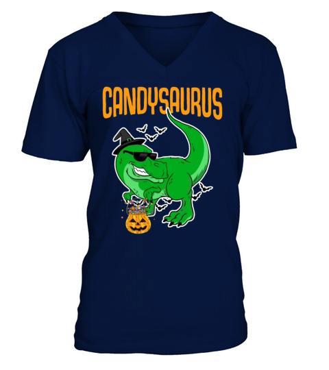 Candysaurus Creepy Trex With Pumpkin Face For V-Neck T-shirt