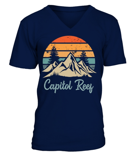 Capitol Reef Retro Vintage Mountain Sunset Outdoor V-Neck T-shirt