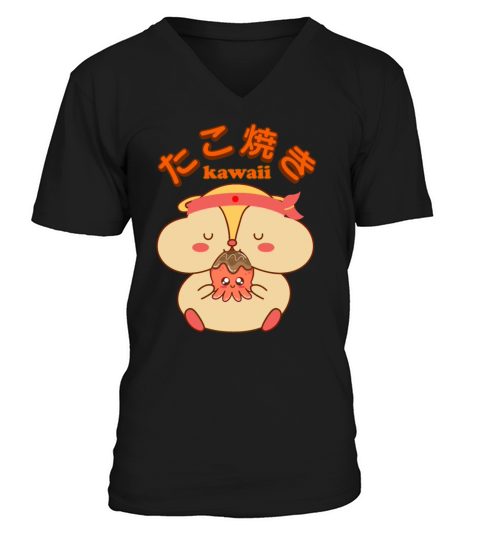 Kawaii Takoyaki Cute Food Vintage Hamster V-Neck T-shirt