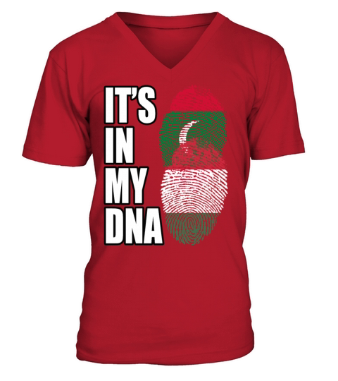 Maldivian And Hungarian Mix Heritage DNA Flag V-Neck T-shirt