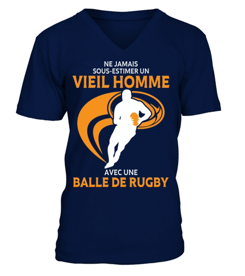 Ne jamais sous estimer  un vieil homme avec une balle de rugby V-Neck T-shirt