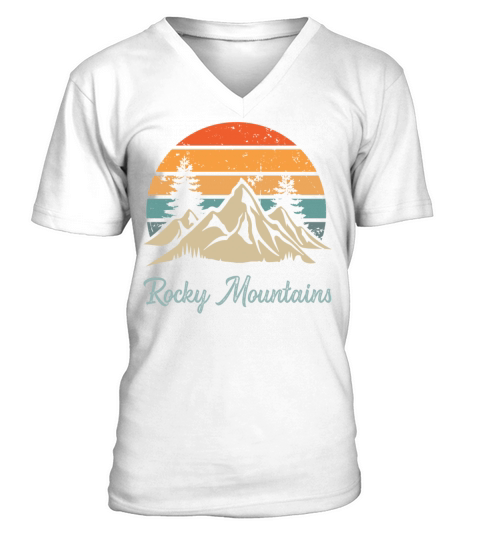 Rocky Mountains Retro Vintage Mountain Sunset Outd V-Neck T-shirt