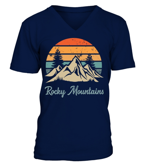 Rocky Mountains Retro Vintage Mountain Sunset Outd V-Neck T-shirt