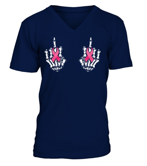 Skeleton Hand Breast Cancer Awareness Ribbon Pink V-Neck T-shirt