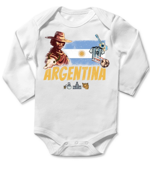 Argentina vintage gaucho with flag and soccer ball Long Sleeve Baby One-Piece