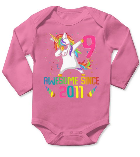 Awesome Since 2011 9 Years Old 9th Birthday Unicorn Dabbing shirt Long Sleeve Baby One-Piece