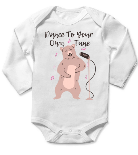 Bear Dancing To Its Own Tune Cartoon Long Sleeve Baby One-Piece