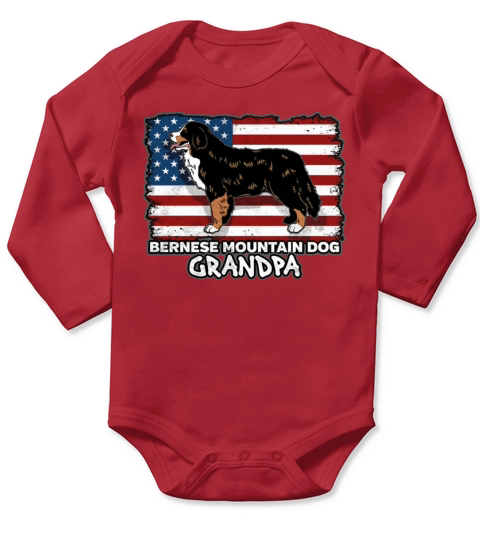 Bernese Mountain Dog Grandpa USA Flag Long Sleeve Baby One-Piece