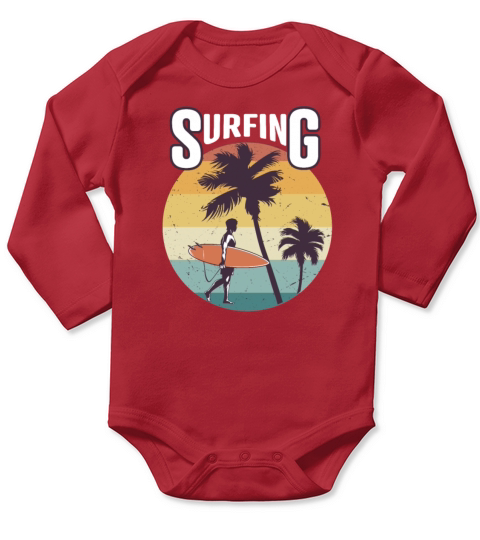 Funny Surfing T-Shirt Design Long Sleeve Baby One-Piece