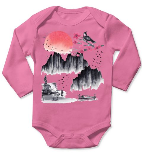 Japanese art sakura Japan vintage Long Sleeve Baby One-Piece