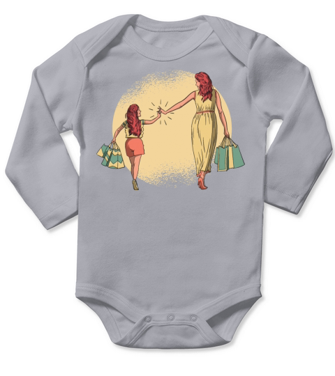Mom Daughter Shopping fun family Mom Daughter Shop Long Sleeve Baby One-Piece