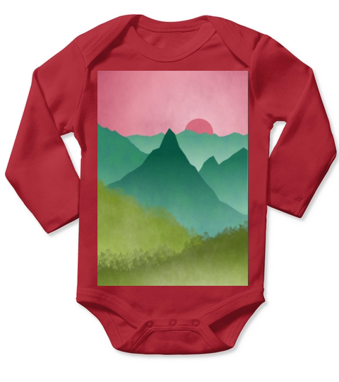 Mountains in a pink sky Long Sleeve Baby One-Piece
