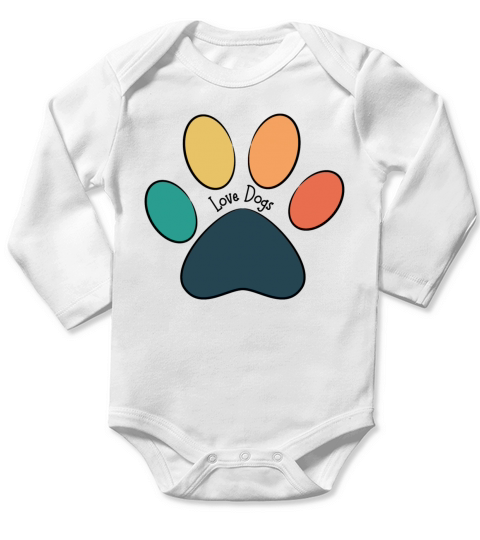 Paw Print Love Dogs Vintage Black Text Long Sleeve Baby One-Piece