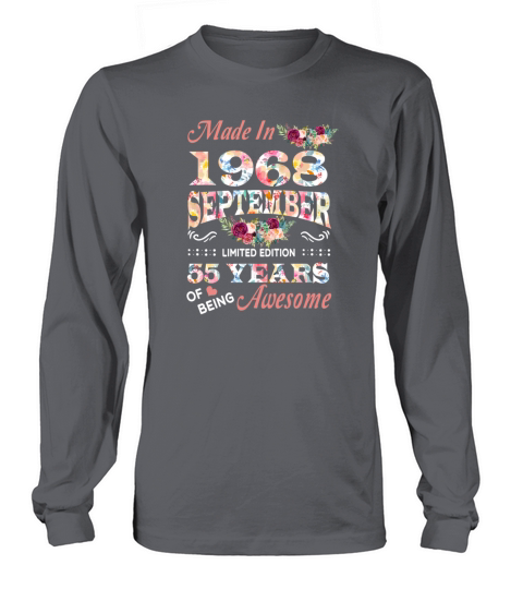 September 1968 Flower 55 Years Of Being Awesome Long sleeved Unisex