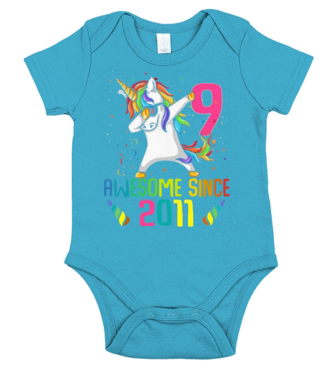 Awesome Since 2011 9 Years Old 9th Birthday Unicorn Dabbing shirt Short Sleeve Baby One-Piece