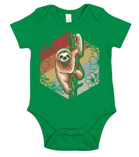 Cute Retro Vintage Flower Sloth Short Sleeve Baby One-Piece