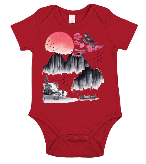 Japanese art sakura Japan vintage Short Sleeve Baby One-Piece