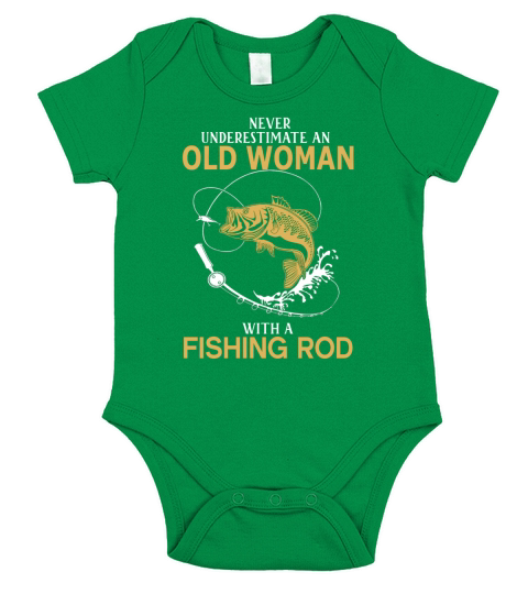Never Underestimate Old Woman With Fishing Rod T-Shirt Short Sleeve Baby One-Piece