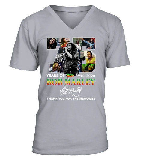 75 years of Bob Marley 1945 2020 thank you for the memories Signature shirt V-Neck T-shirt