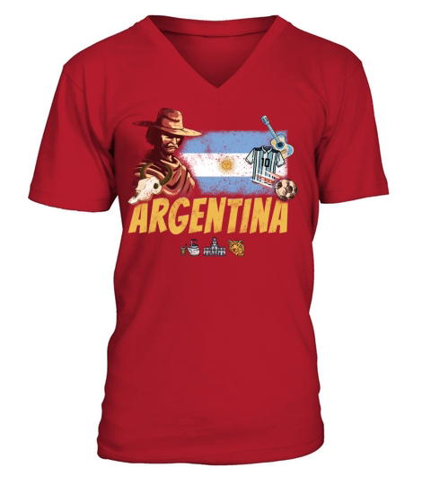 Argentina vintage gaucho with flag and soccer ball V-Neck T-shirt