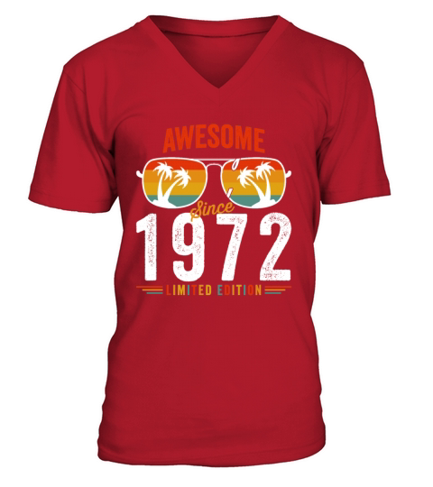 Awesome Since 1972 Birthday Retro Vintage 50 51 Ye V-Neck T-shirt