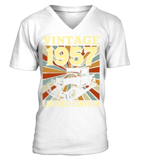 Classic And Old Car 1957 Vintage 65th Birthday V-Neck T-shirt