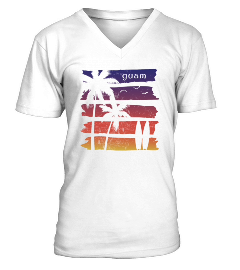 Cool Guam Surfing Fan Beach Palm Tree V-Neck T-shirt