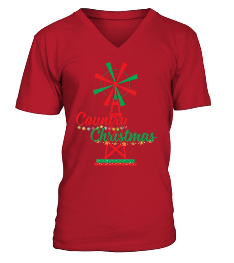 Country Christmas Windmill With Ornaments V-Neck T-shirt