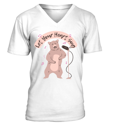 Funny Bear Cartoon Singing Song V-Neck T-shirt