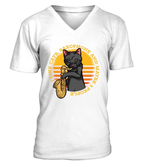 I like cats saxophone and maybe 3 people V-Neck T-shirt