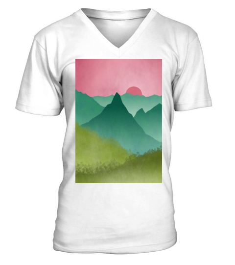 Mountains in a pink sky V-Neck T-shirt
