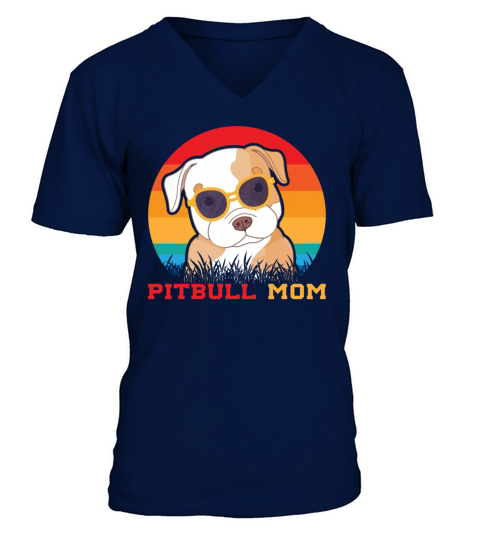 Pitbull Mom Vintage Sunglasses Funny Canine Dog V-Neck T-shirt