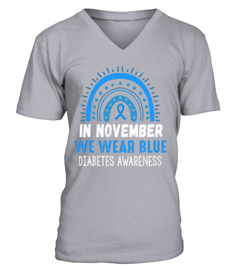 Rainbow Blue In November Diabetes Awareness Month V-Neck T-shirt